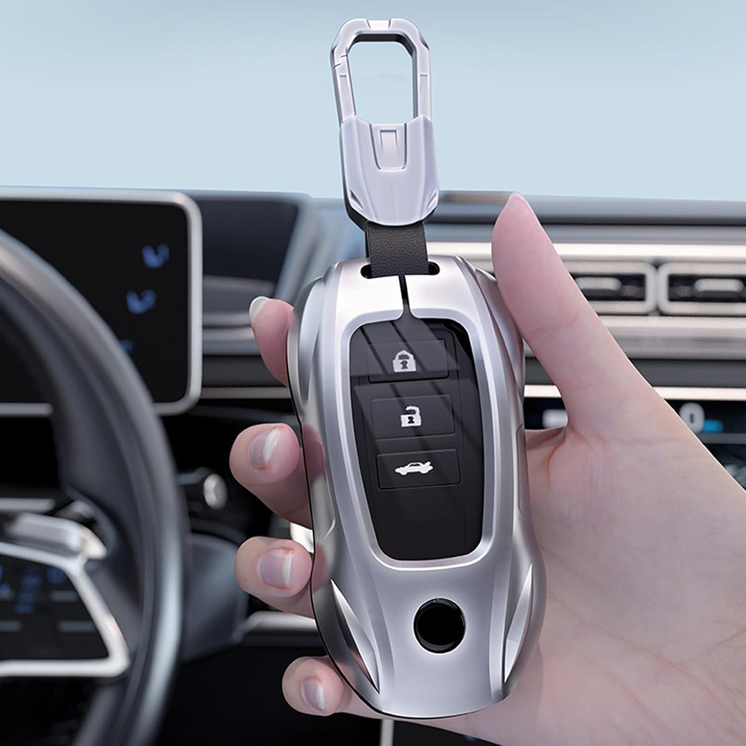 Metal Key Fob Case Cover Shell with Keychain Compatible for Lexus ES is GS NX LS RX RC 300h 350 200t 250 300 F 450h 460 600h(Gray)