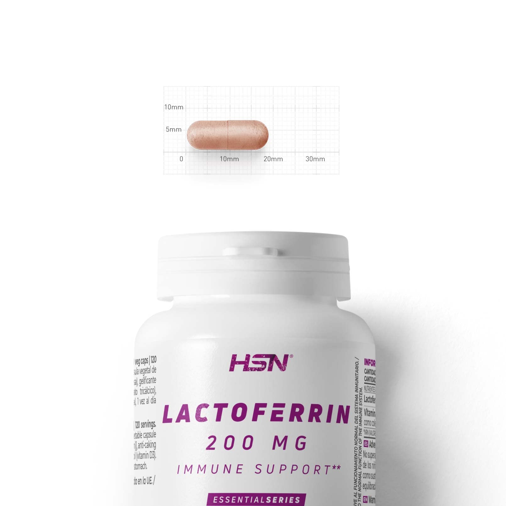 HSN Lactoferrina 200mg | 120 Cápsulas DRcaps® Gastrorresistentes de Liberación Retardada | Apoyo al sistema inmunitario (La vitamina D contribuye al funcionamiento normal del sistema inmunitario)