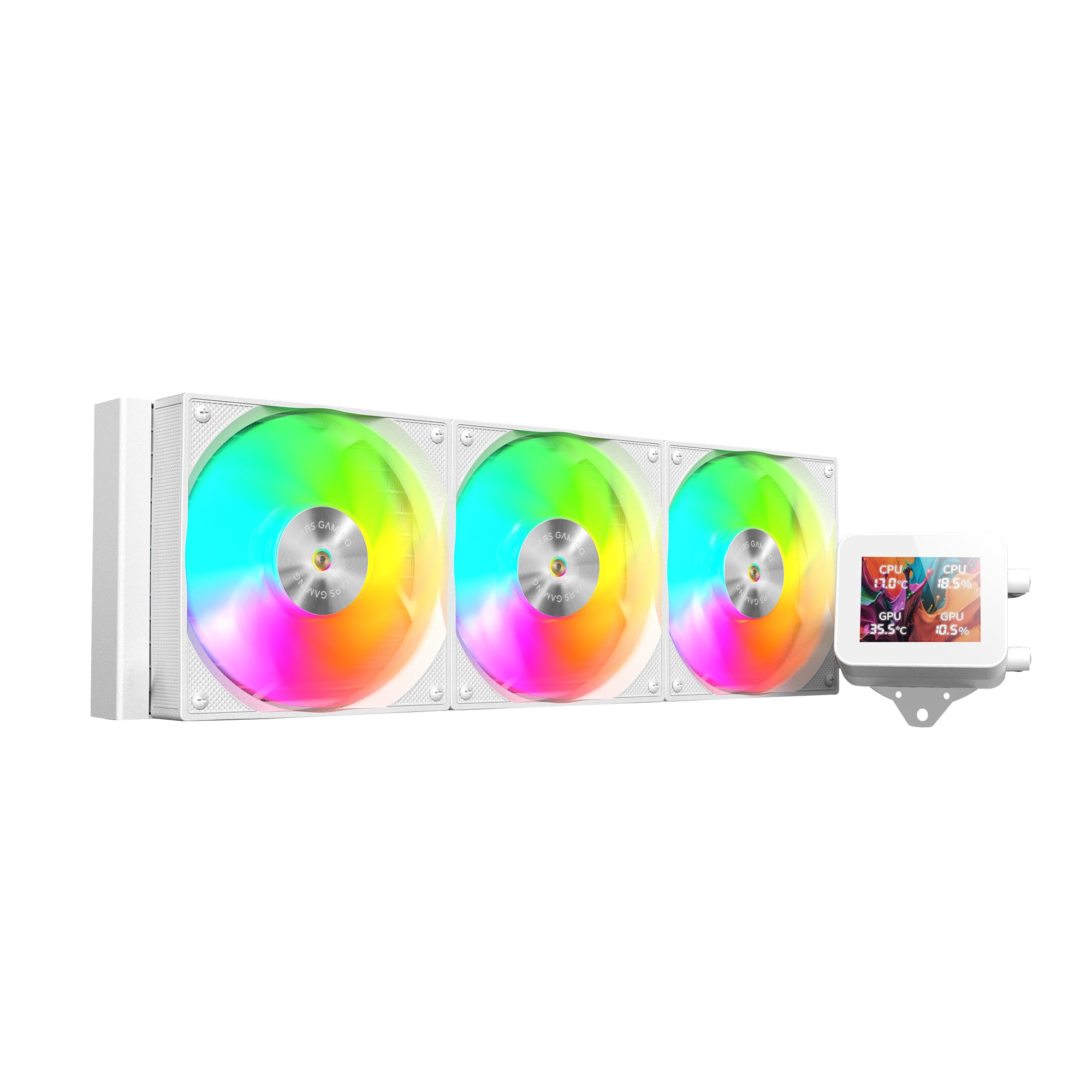 Mars Gaming ML-VISION360, AIO Liquid Cooling, TDP 600W, 3x ARGB Fans with Copper and Aluminum FDB Core, 4:3 IPS LCD Display with 360° Rotation and Software, Universal Multisocket, White