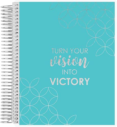 Erin Condren Diario de visión prompted de 7 x 9 pulgadas, cubierta intercambiable turquesa con bobina de platino. Hojas de visión, forrado,