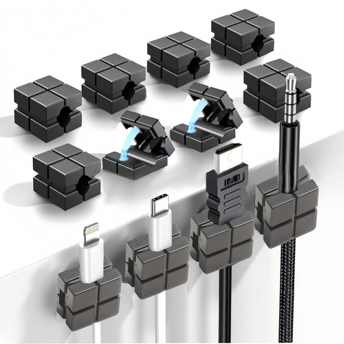 12Pcs Wire Organizer for Table, Cable Management Clips with Self-Adhesive Backing, Black Cable Organiser for Desk, Office Setup, and Home Use, Durable Wire Holder for Wall and Car