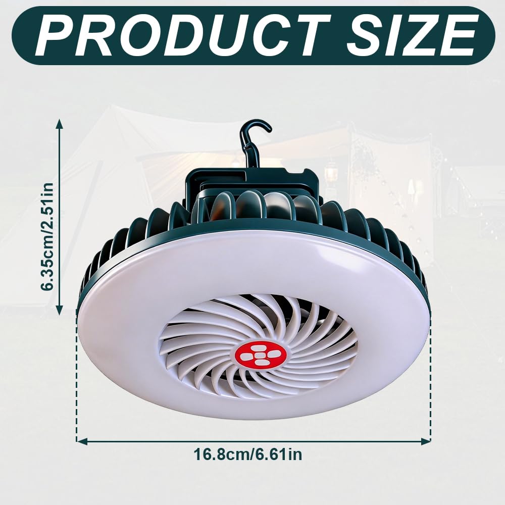 LED Campinglampe mit Ventilator, AVCXEC Camping Ventilator mit Licht, Camping Lampe mit Ventilator, Camping Licht mit USB Aufladbar, Zeltlampe Zum Aufhängen mit Hanging Haken für Campe, Angeln