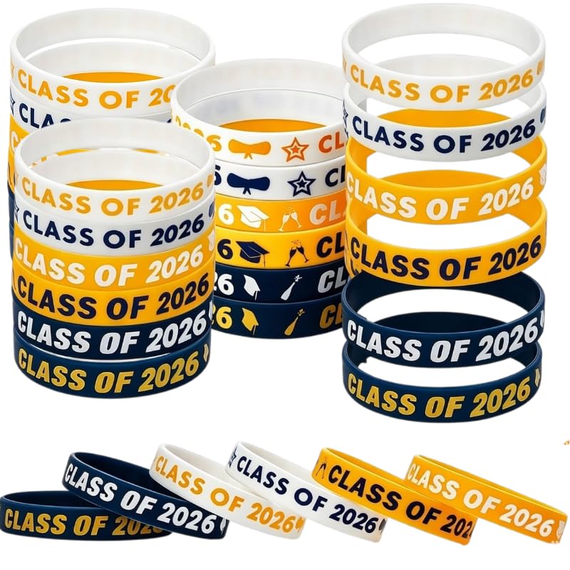 Solihigh Class of 2026 Wristbands 30Pcs Silicone Graduation Bracelets 6 Styles Graduation Gifts School Leavers Gifts for Students Teachers Gift, Graduation Party Supplies