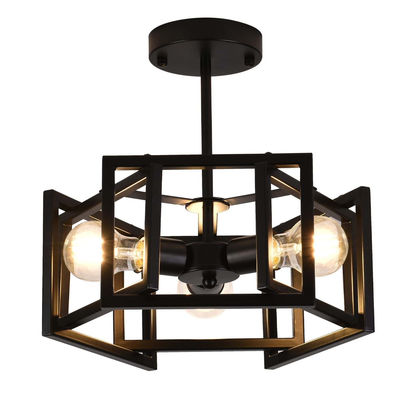 YUAZCYIN Semi Flush Mount Ceiling Light Fixture,3-Light Black Light fixtures Kitchen Ceiling Light Fixture for Hallway Kitchen Bedroom Living Room