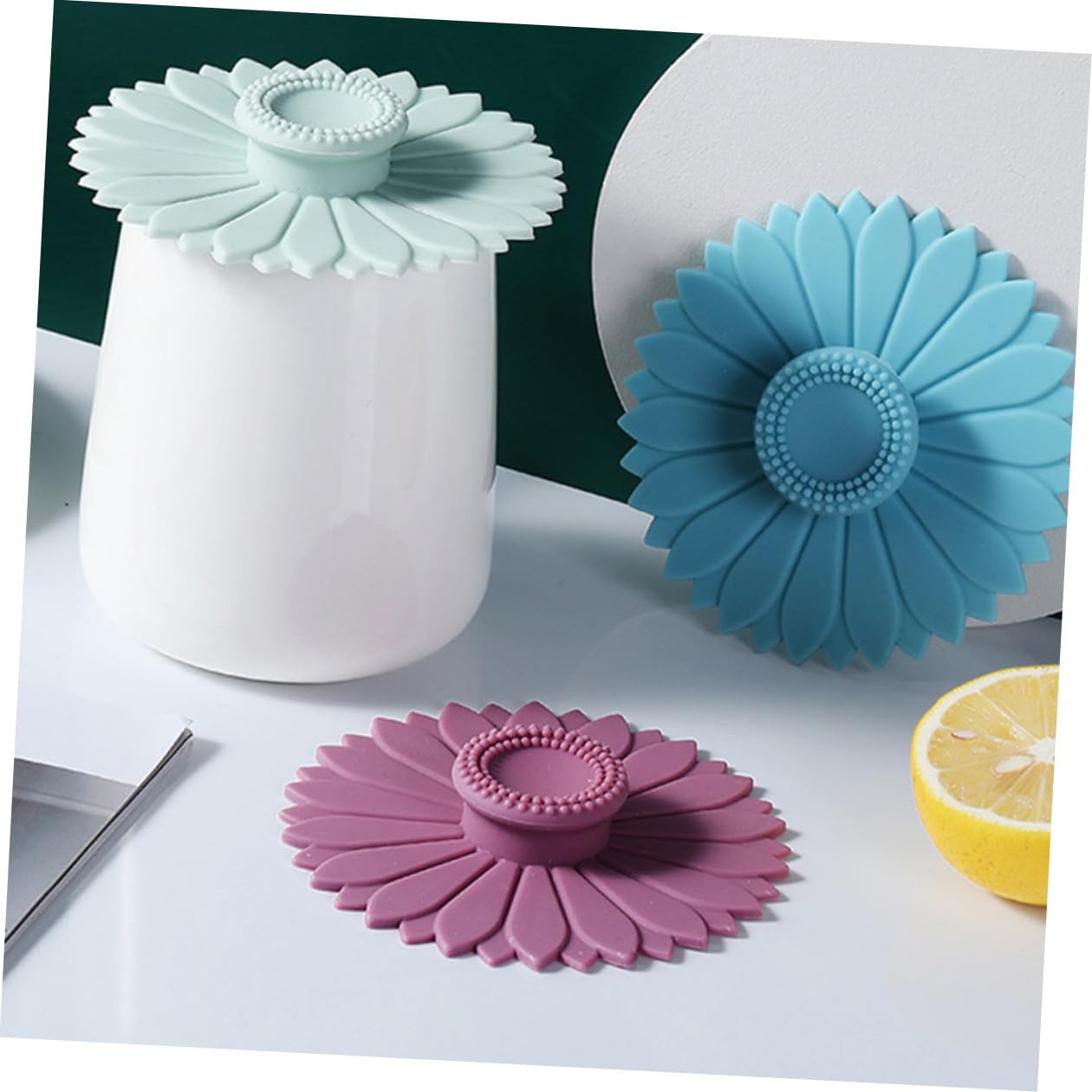 Gatuida Set di 12 Coperchi per Tazze in Silicone Design a Petali di Girasole, Copertura Antipolvere Versatile per Tazze in Ceramica e Mug da Caffè, Facili da Pulire e Resistenti al Calore