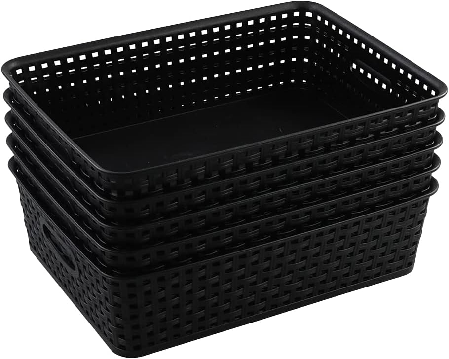 Black Plastic Office A4 Basket Tray, Desk Tray Organizer, 5 Packs