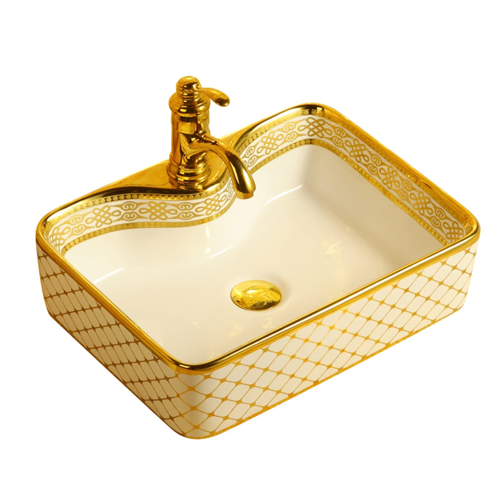 WOTZOV Vessel Sink And Faucet Combo,Rectangle Bathroom Above Counter Art Basin With Pop Up Drain,