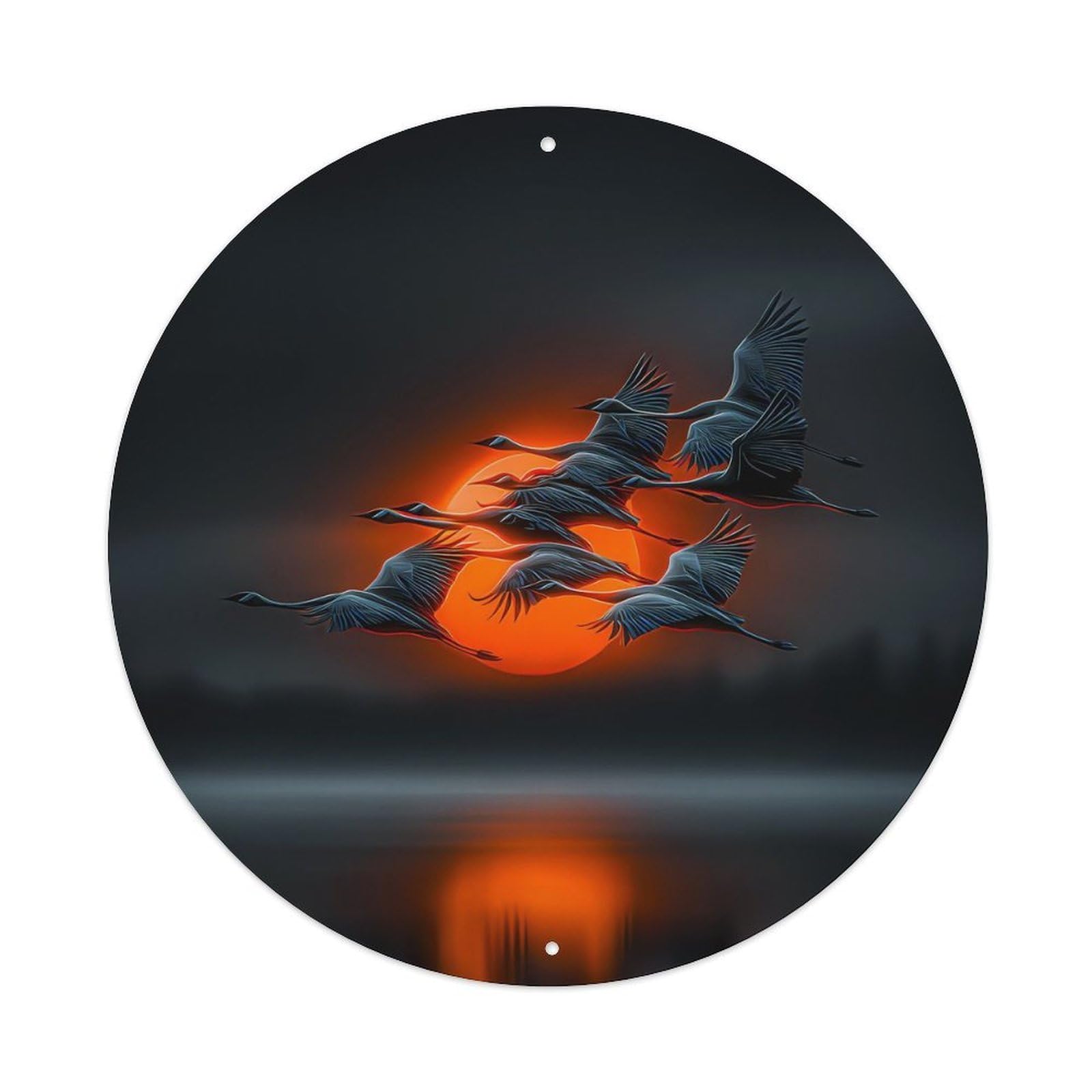 Animal Poster Crane Sunset Dusk Reflection Migration Vintage Metal Tin Sign Plaque Wall Decor for Cafe, Club Bar, Office, Garden Metal Poster 8x8Inch