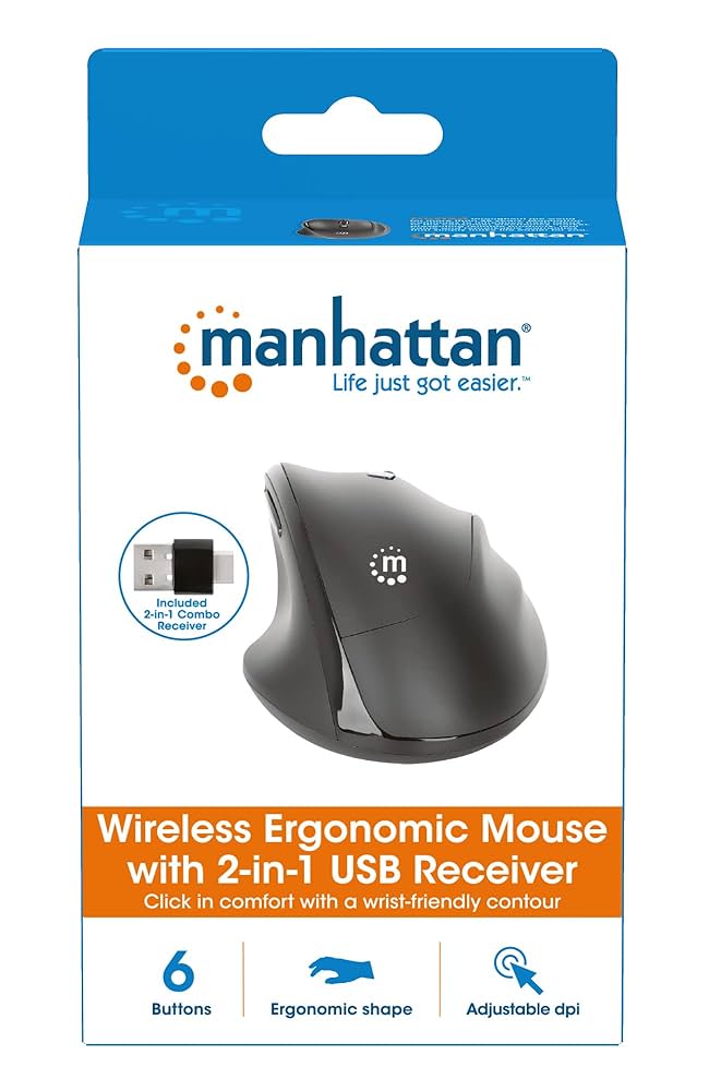 Amazon.com: MANHATTAN Wireless Ergonomic Mouse – 2.4 GHz RF