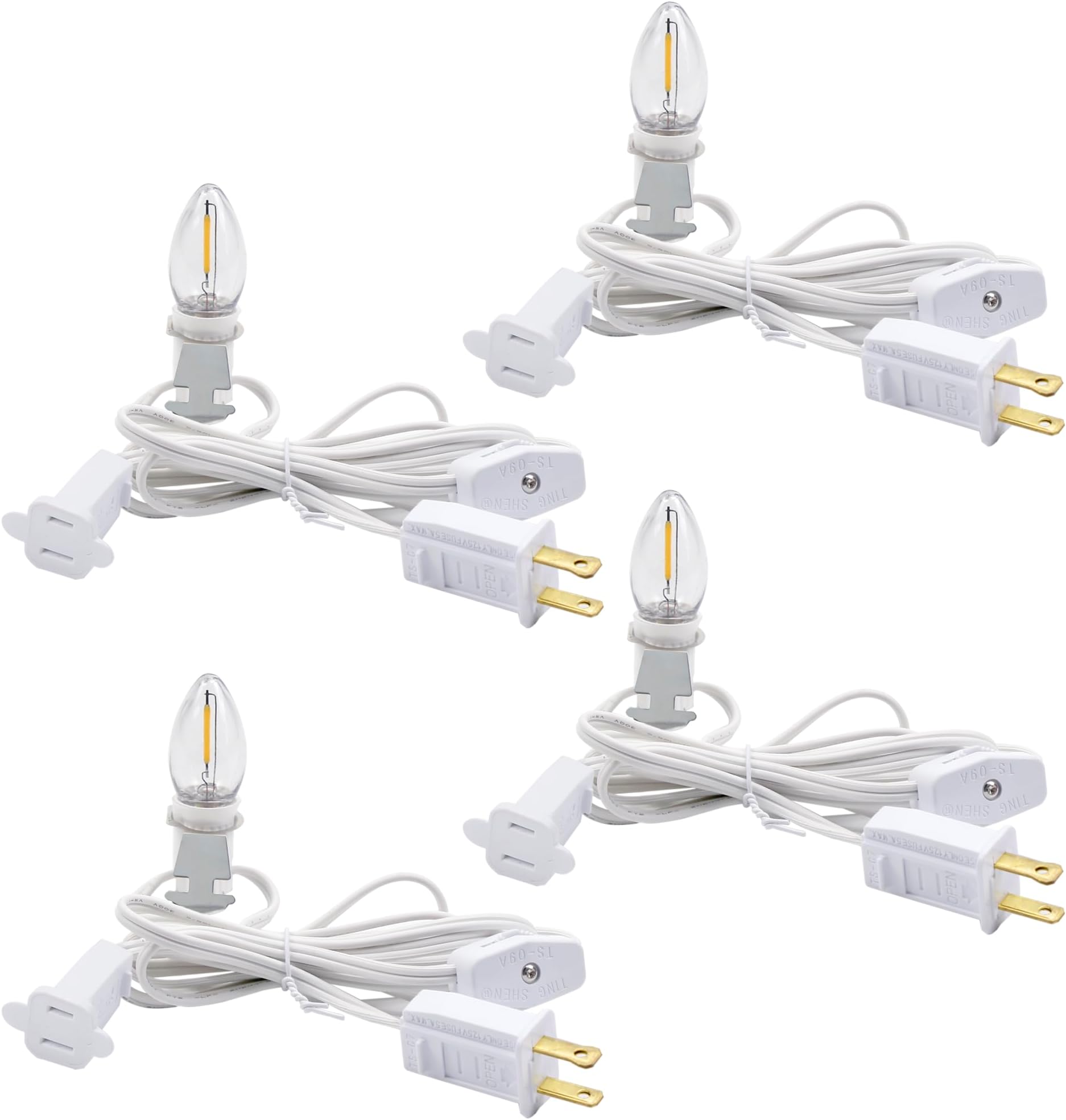 BORT 4 Pack Chainable Accessory Cord with C7 LED Light Bulbs, 6 Ft Indoor Blow Mold Light Cord with Male and Female Plugs for Halloween Pumpkins Christmas Village Houses and Craft Projects Decoration