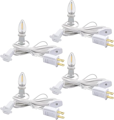 Paquete de 4 cables de accesorios encadenables con bombillas LED C7, cable de luz de molde de soplado interior de 6 pies con enchufes macho y hembra