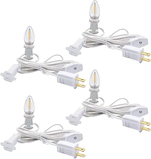 4 Pack Chainable Accessory Cord with C7 LED Light Bulbs, 6 Ft Indoor Blow Mold Light Cord with Male and Female Plugs for Halloween Pumpkins Christmas Village Houses and Craft Projects Decoration