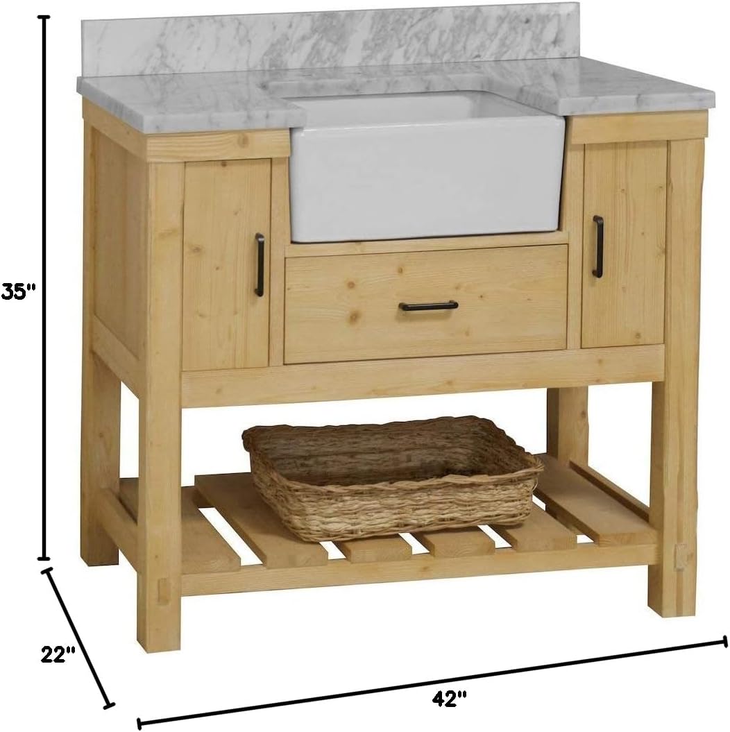 Kitchen Bath Collection Charlotte 42-inch Farmhouse Bathroom Vanity (Carrara/Driftwood): Includes Driftwood Cabinet with Authentic Italian Carrara Marble Countertop and White Ceramic Apron Sink