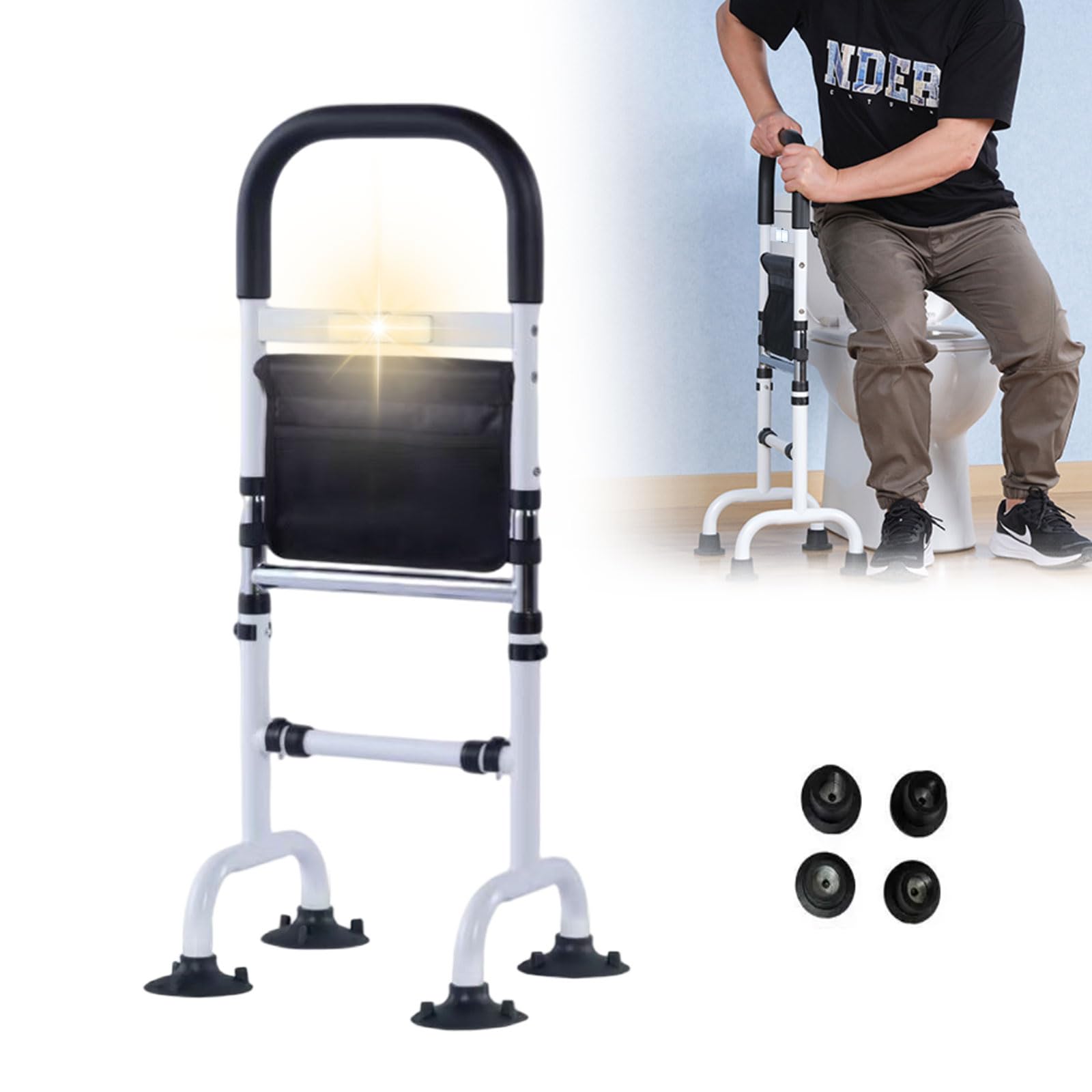 Ayuda para levantarse con LED para personas mayores, altura regulable en 6 niveles, ayuda para levantarse con 4 almohadillas antideslizantes para los pies, ayuda para levantarse de baño, ayuda para
