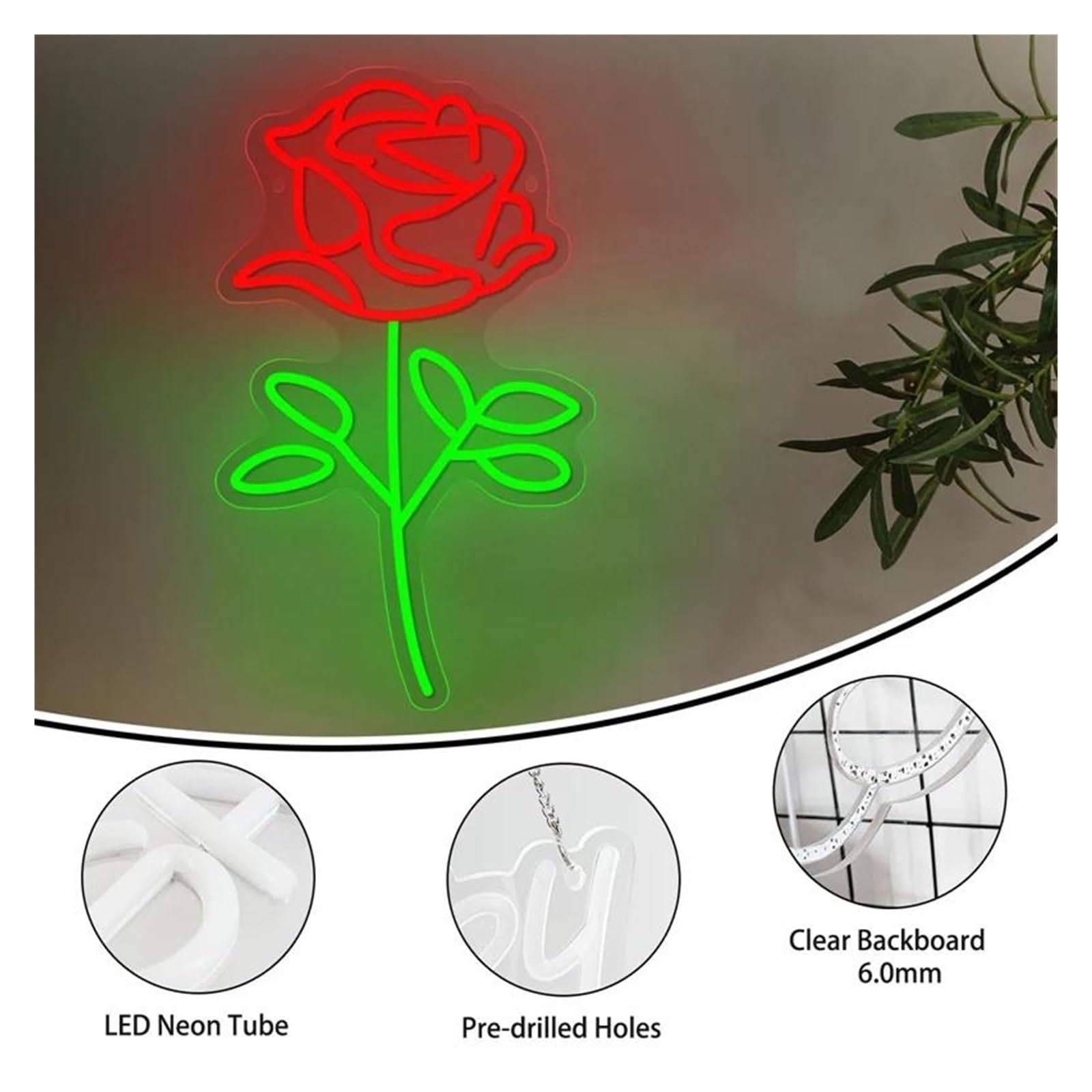 Luz de Diseño de Digital Lámpara De Noche LED De Neón Con Flores Rosas, Letrero Acrílico USB Para El Hogar, Dormitorio, Sala De Estar, Bar, Fiesta, Boda, Decoración De Pared