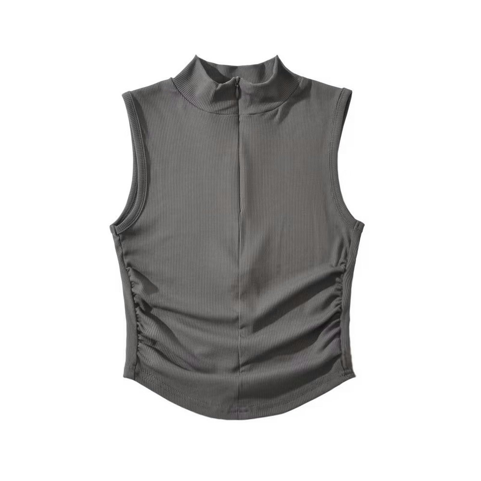 T-shirt moulant plissé avec demi-fermeture éclair et taille élastique M