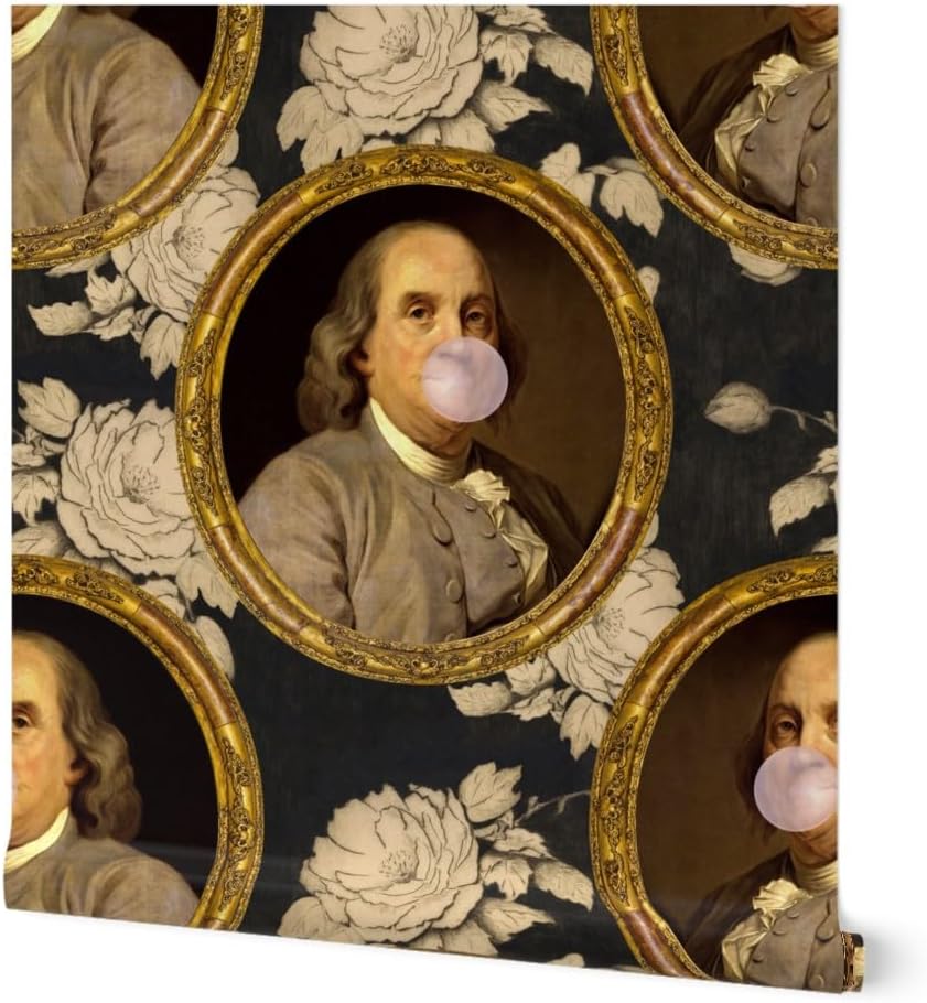 Removable Wallpaper 12ft x 2ft - Benjamin Franklin Portrait Historical Botanical Gum Custom Pre-Pasted Wallpaper by Spoonflower