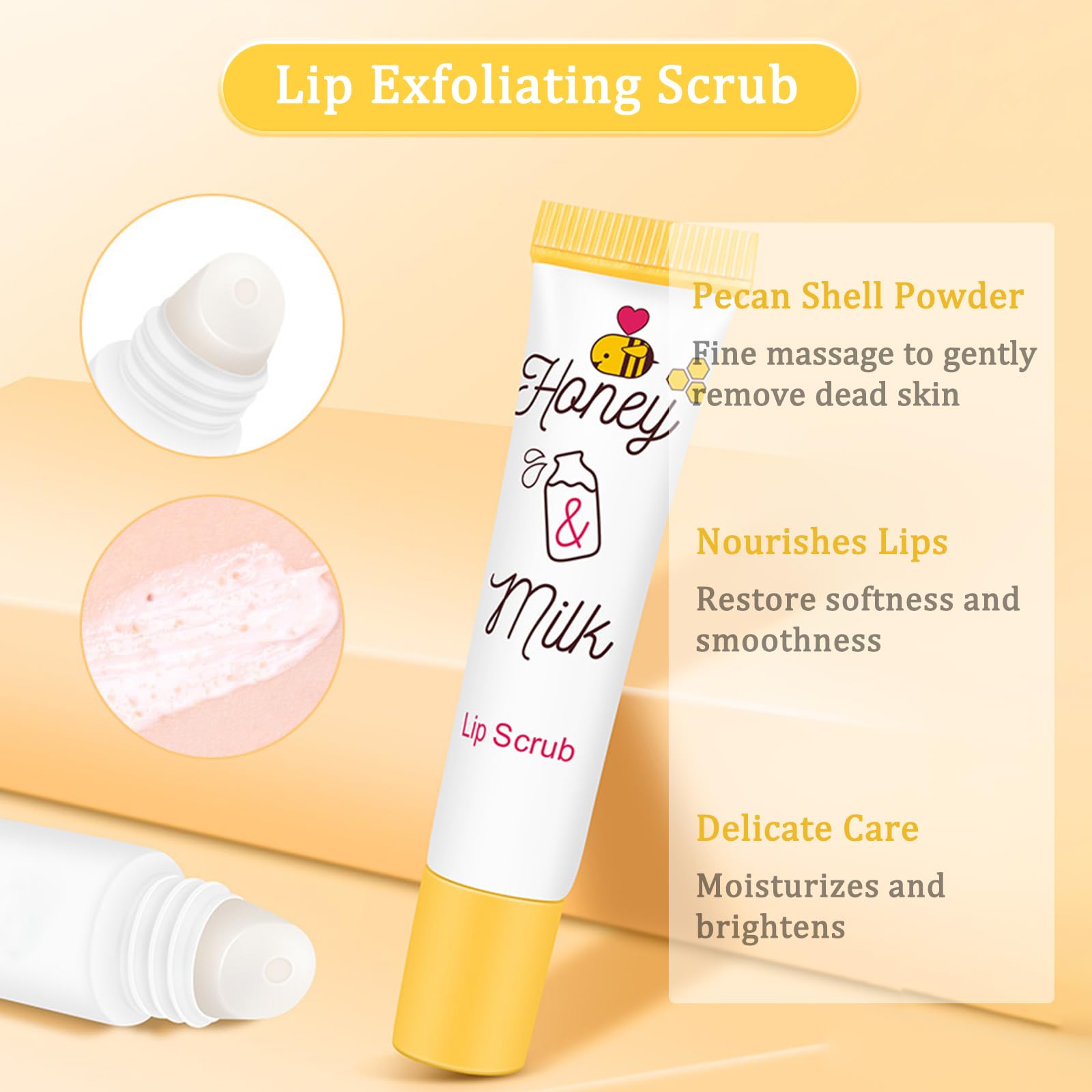 Kit 4 Pezzi per la Cura Delle Labbra, Balsamo Maschera Olio Scrub Esfoliante, Idratante Maschera Dormire al Miele e Latte, Lenisce le Labbra Secche