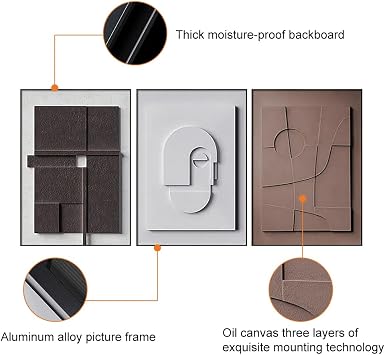 BULUXE Wall Art Set of 3 Japandi Geometric Canvas Wall Decor, 3D Abstract Minimalist Framed Artwork with Black Rectangle Frame for Living Room Bedroom Modern Home (Style-A, 15 W x 1 D x 23 H)