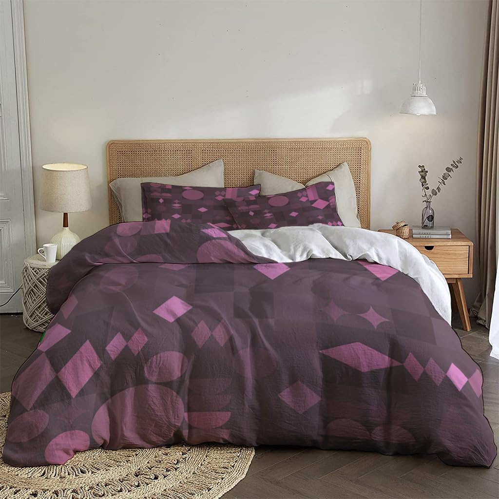 NIBAINLO 布団カバー抽象的な紫色の図形 肌に優しい ピーチスキン加工 掛け布団カバー 和式 洋式 あったか 布団カバーセット リバーシブル ホームステイ ホテル 家庭兼用