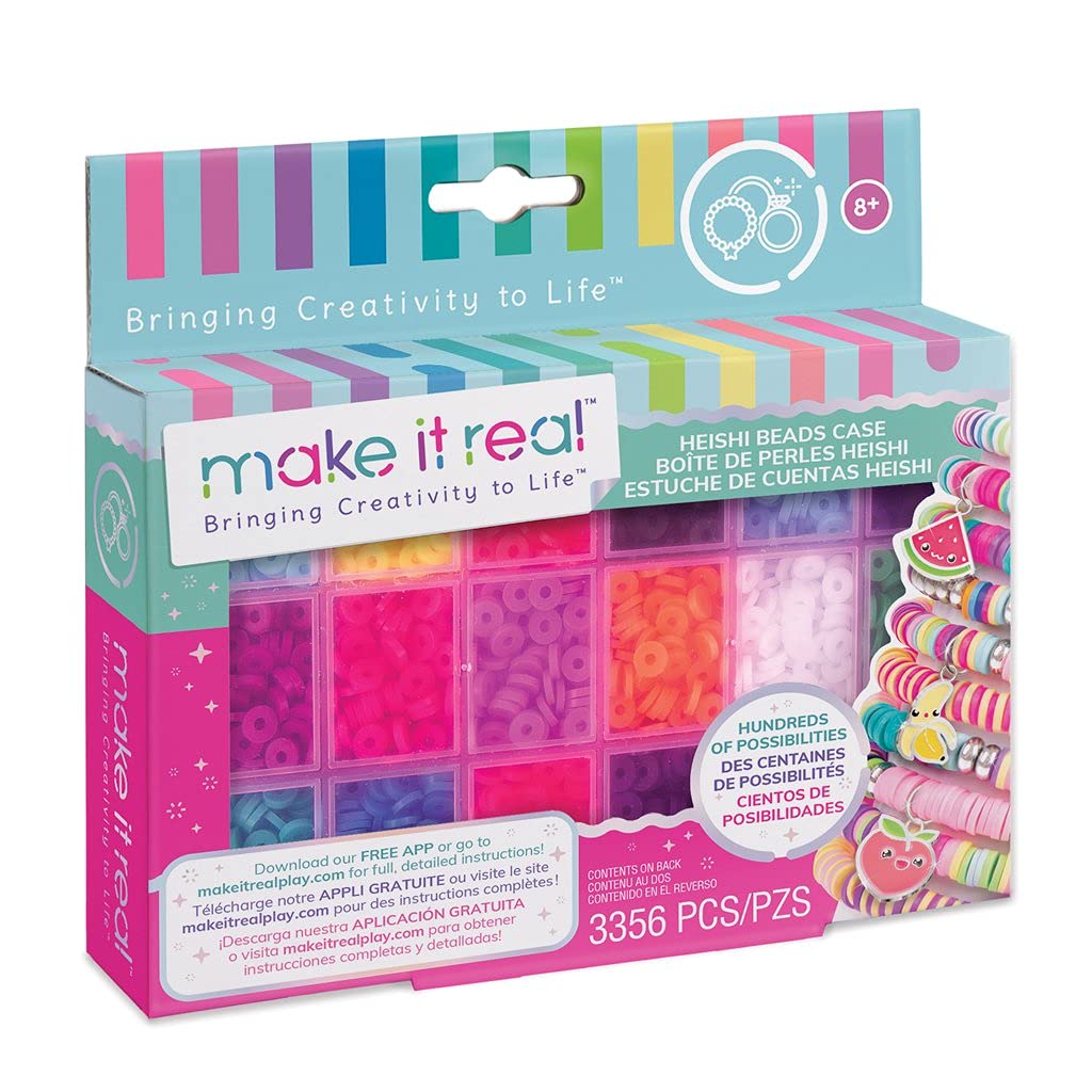 Make It Real1704 Heishi Beads with Storage Case Arts and Crafts Set,Silver