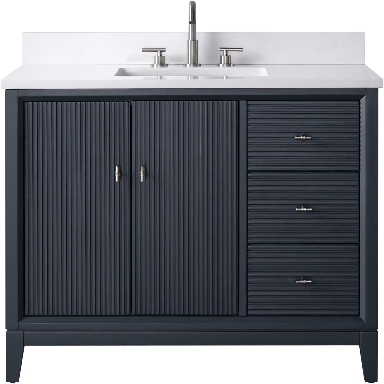 Vanity Art 42" Bathroom Vanity with Single Sink & Arabescato White Engineered Stone Top, Soft Closing Door & Solid Wood Frame, Brushed Nickel Handles, Vintage Spruce Blue VA8142-VSB-BN