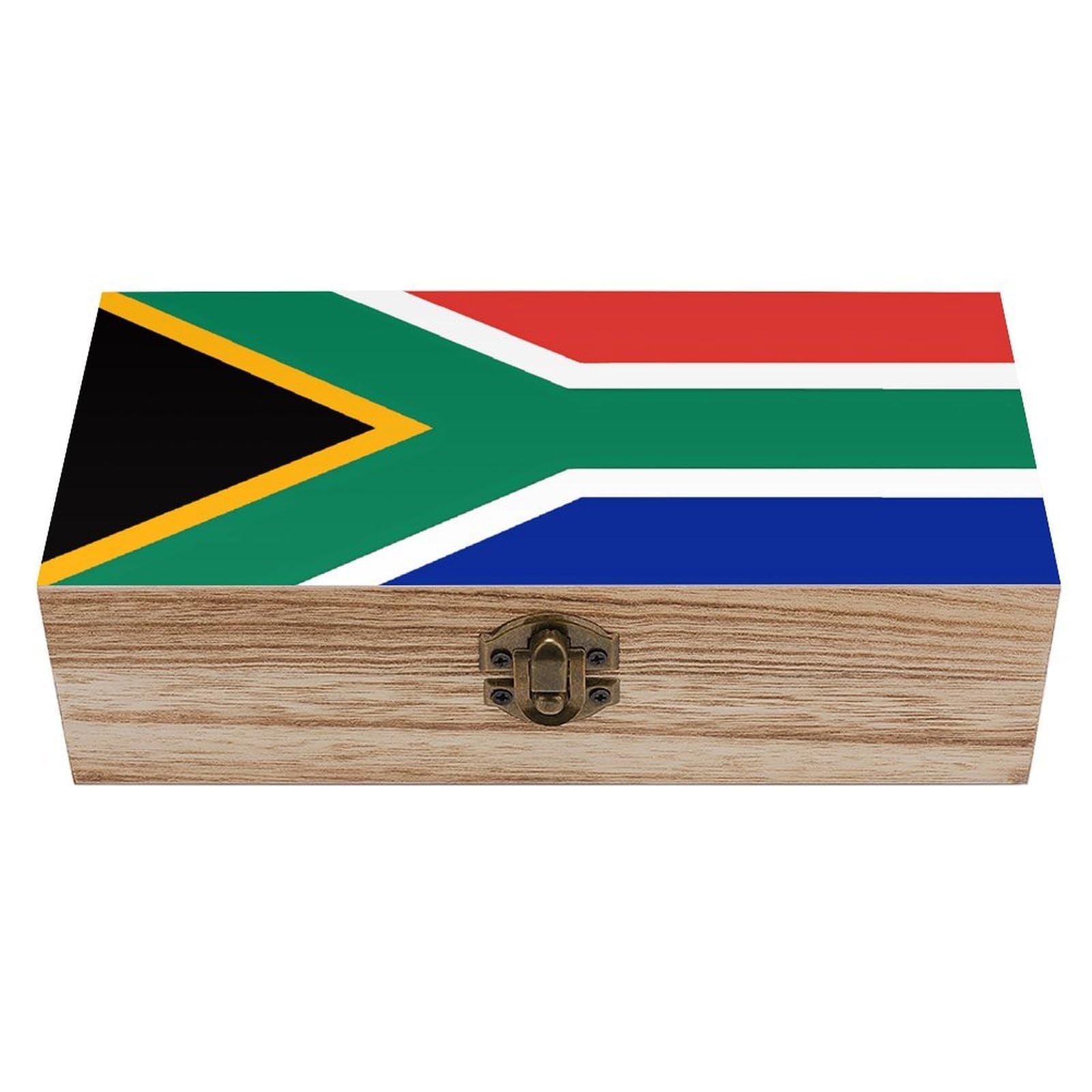 asbwuo South Africa Flag Wooden Keepsake Box Storage Boxes with Hinged Lid