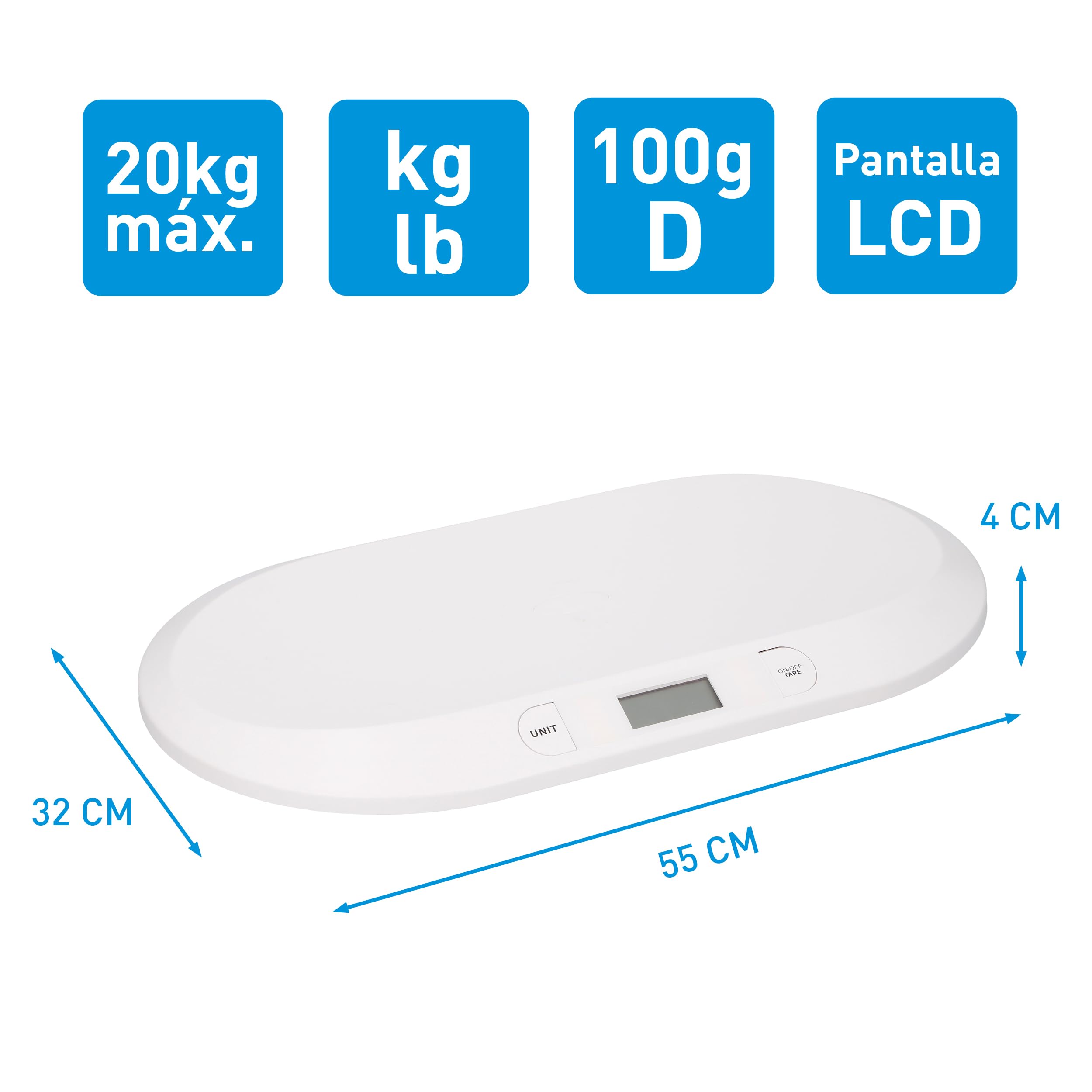 Grundig Bascula Bebe Digital - Bascula Bebe Recien Nacido - Bébes Hasta 20 G - 10 GR de Precisión - Función de Tara - Blanco
