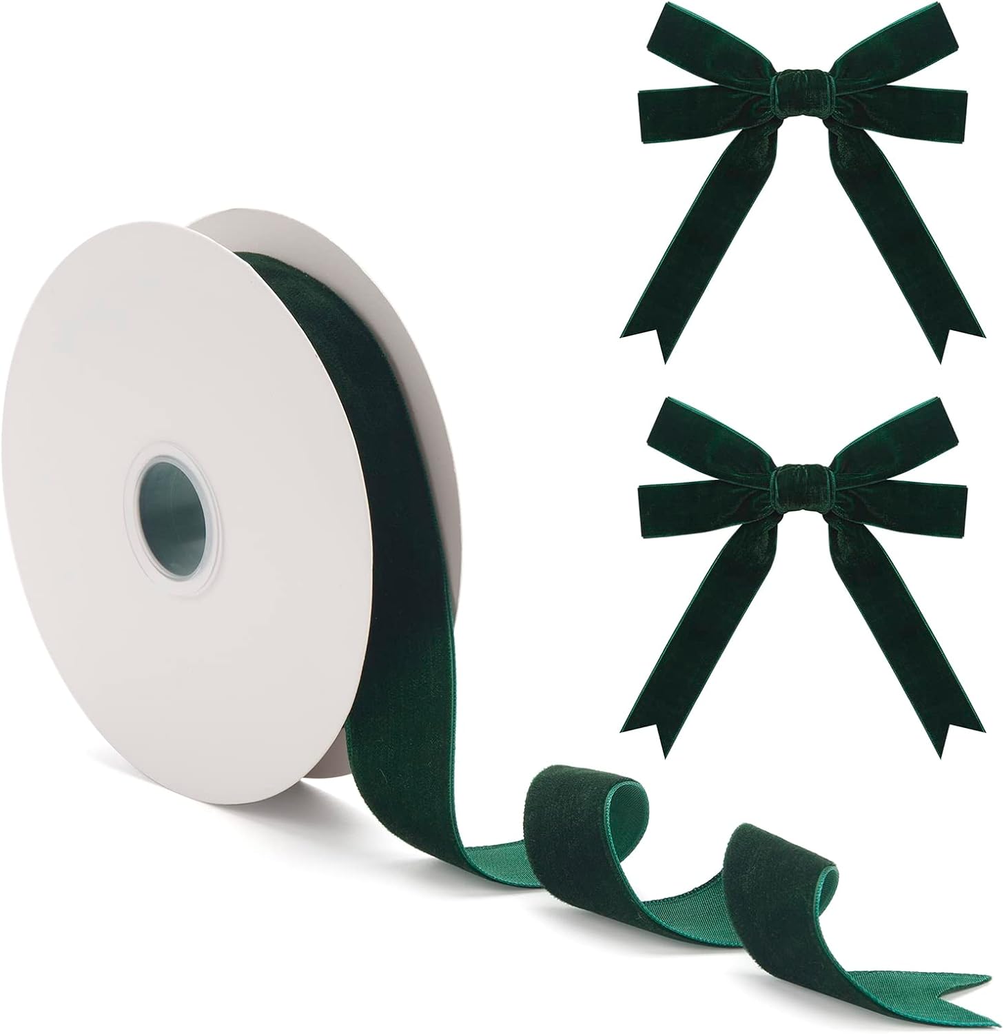 Dark Green Velvet Ribbon for Christmas Tree Gift Wrapping 1 Inch×25Yd