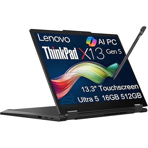 Lenovo ThinkPad X13 Yoga Gen 5 2-in-1 Business AI Laptop (13.3" FHD+ Touchscreen, Intel Core Ultra 5 135U (> i7-1355U), 16GB RAM, 512GB SSD, Pen) Backlit, FP, 5MP IR Webcam, Thunderbolt 4, Win 11 Pro