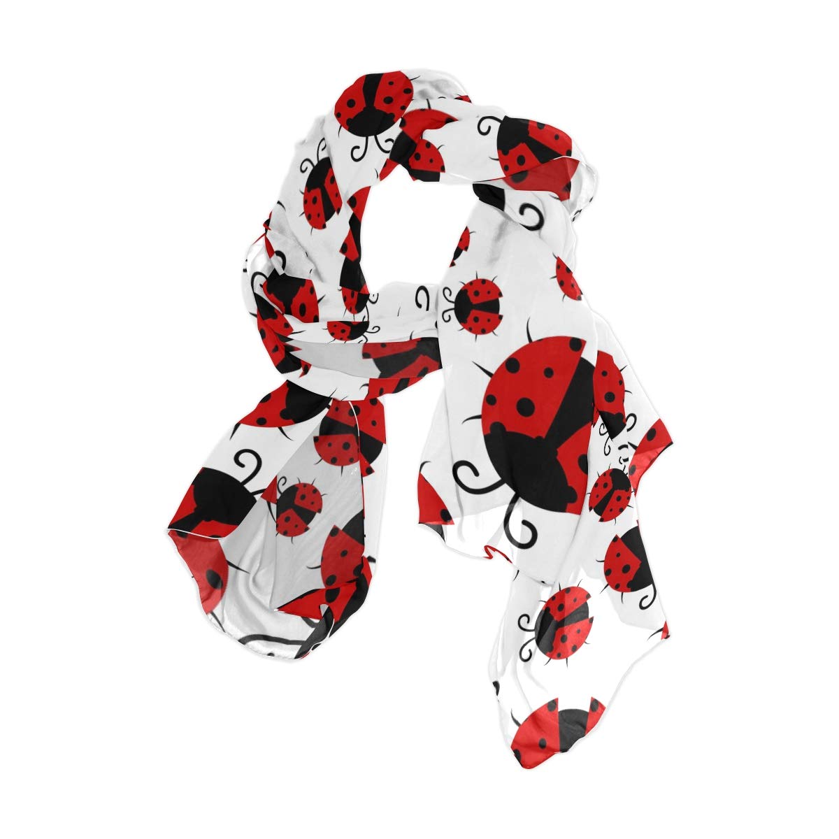 linomo Women's Chiffon Silk Large Scarf Ladybug Ladybird Pattern Long Shawl Wrap Silk Like Scarf