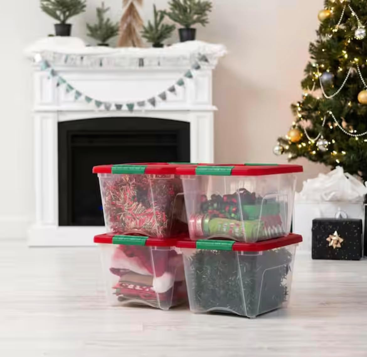 54 qt. Storage Buckled Clear Box with Red Lid (4-Pack) UJ06980