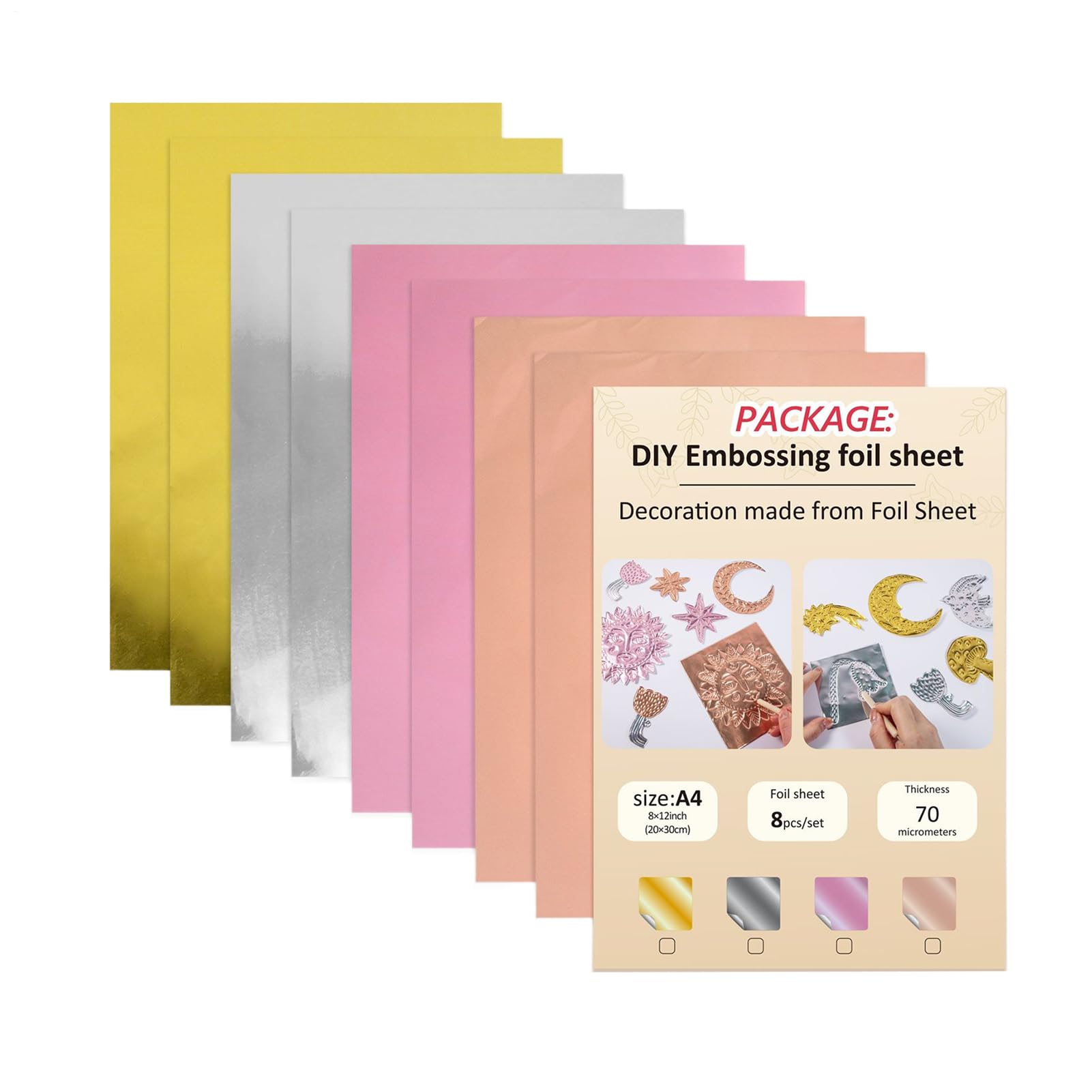 Embossing Foil, Easy to Cut and Shape, 10/8 Sheets, Art Metal Aluminum Foil Sheets, Double-Sided Embossing Fòil, Craft-Project Efficiency, for Handcrafts Home Scrapbooking School