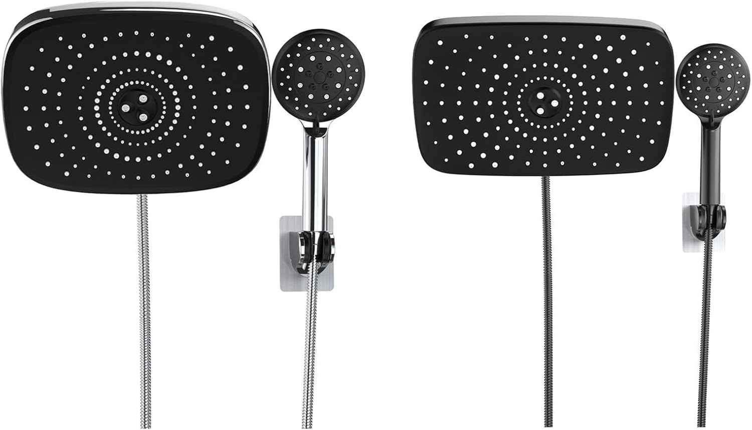 Veken 10'' Rain Shower Head with Handheld (Chrome Silver) and Veken 11.8'' Rain Shower Head with Handheld (Matte Black)