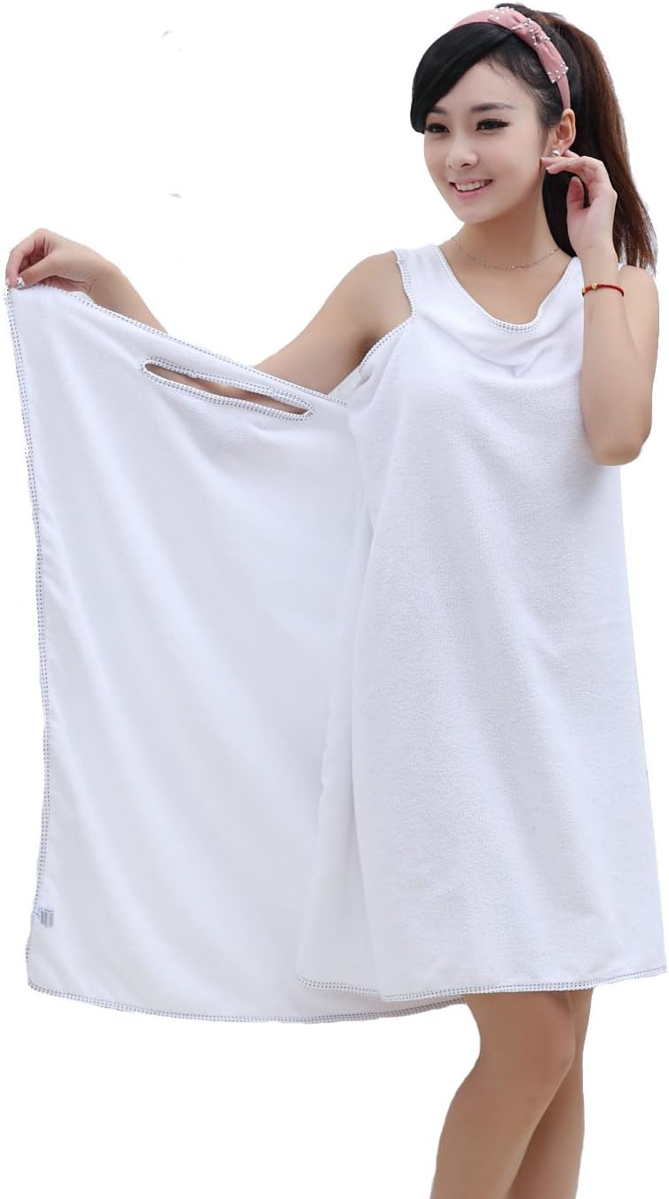 Womens Bath Towels And Girls Bathrobe Towels Wearable Shower Wrap White