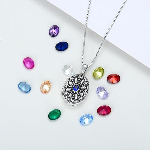 Miniatura 3 de Collar con medallón de forma redondacorazónovalada que sostiene imágenes, plata de ley 925, fotos personalizadas de piedra natal, medallón grabado,