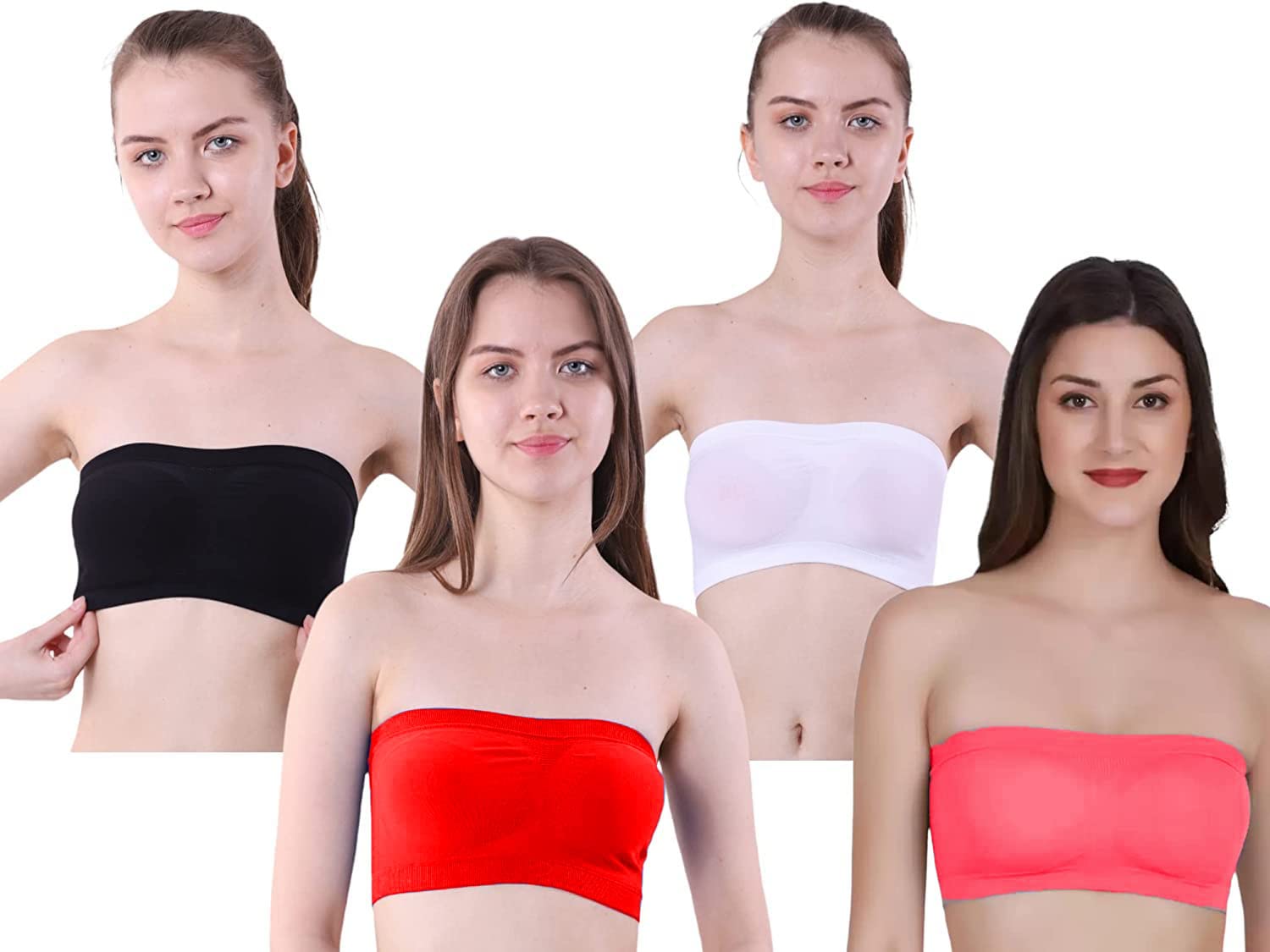 Women's Synthetic Non-Padded Wire Free Regular Bra-Pack of 4 (28 to 32) W.B.R,G Multicolour