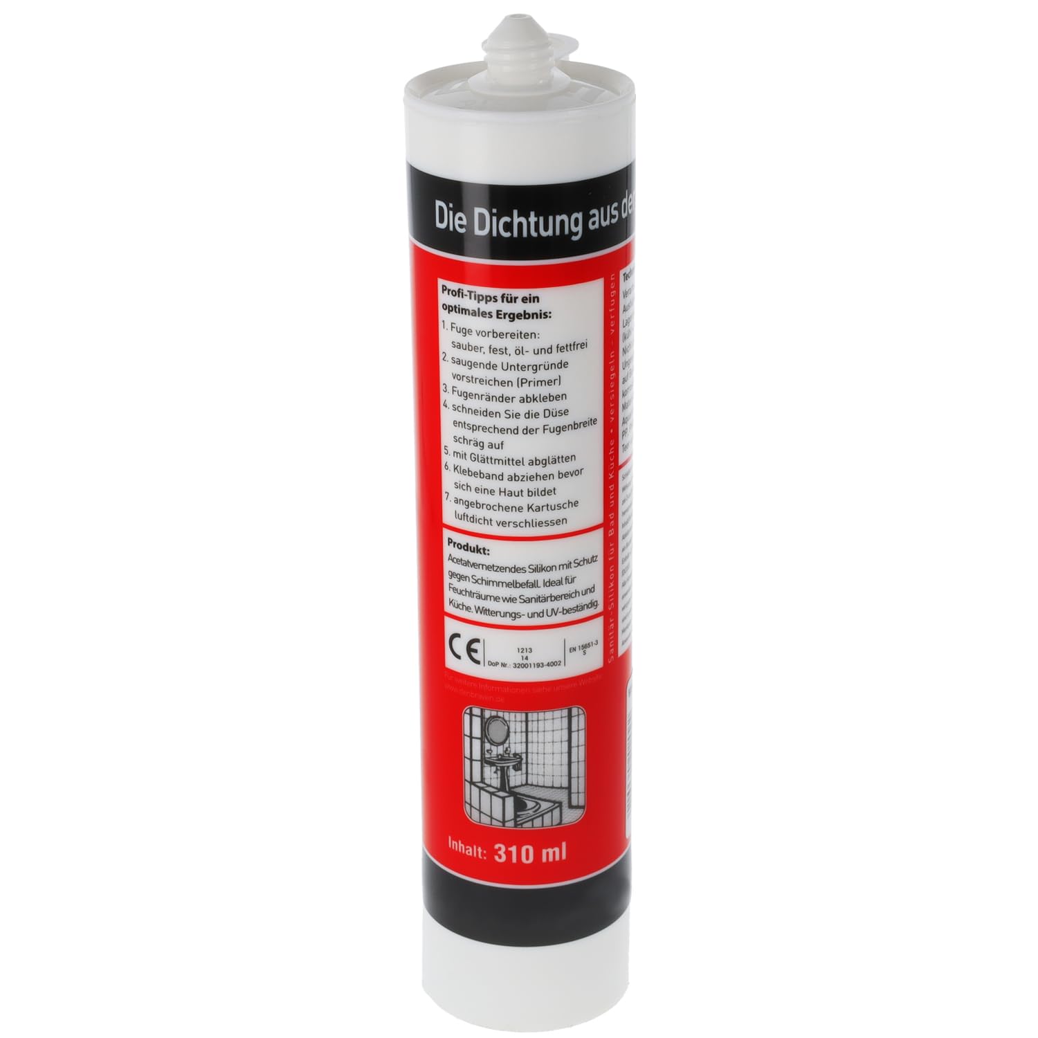 Cartouche De Silicone Sanitaire 310 Ml - Blanc - Mastic D'étanchéité Pour Salle De Bain, Douche, Cuisine