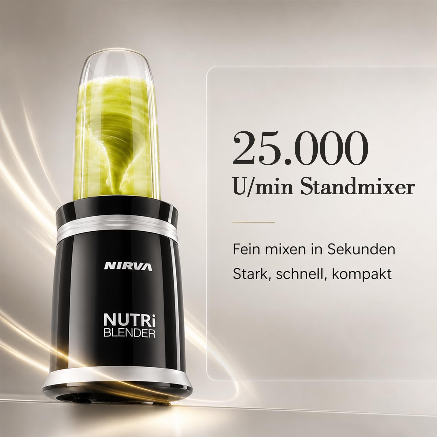 Nirva Smoothie Maker, Standmixer 2 in 1 mit Kaffeemühle, 25000 U/min Elektrischer Mixer für Shakes und Smoothies, 4 Klingen Edelstahlmesser, Personal Blender mit 4 Mixbechern & To-Go Deckel