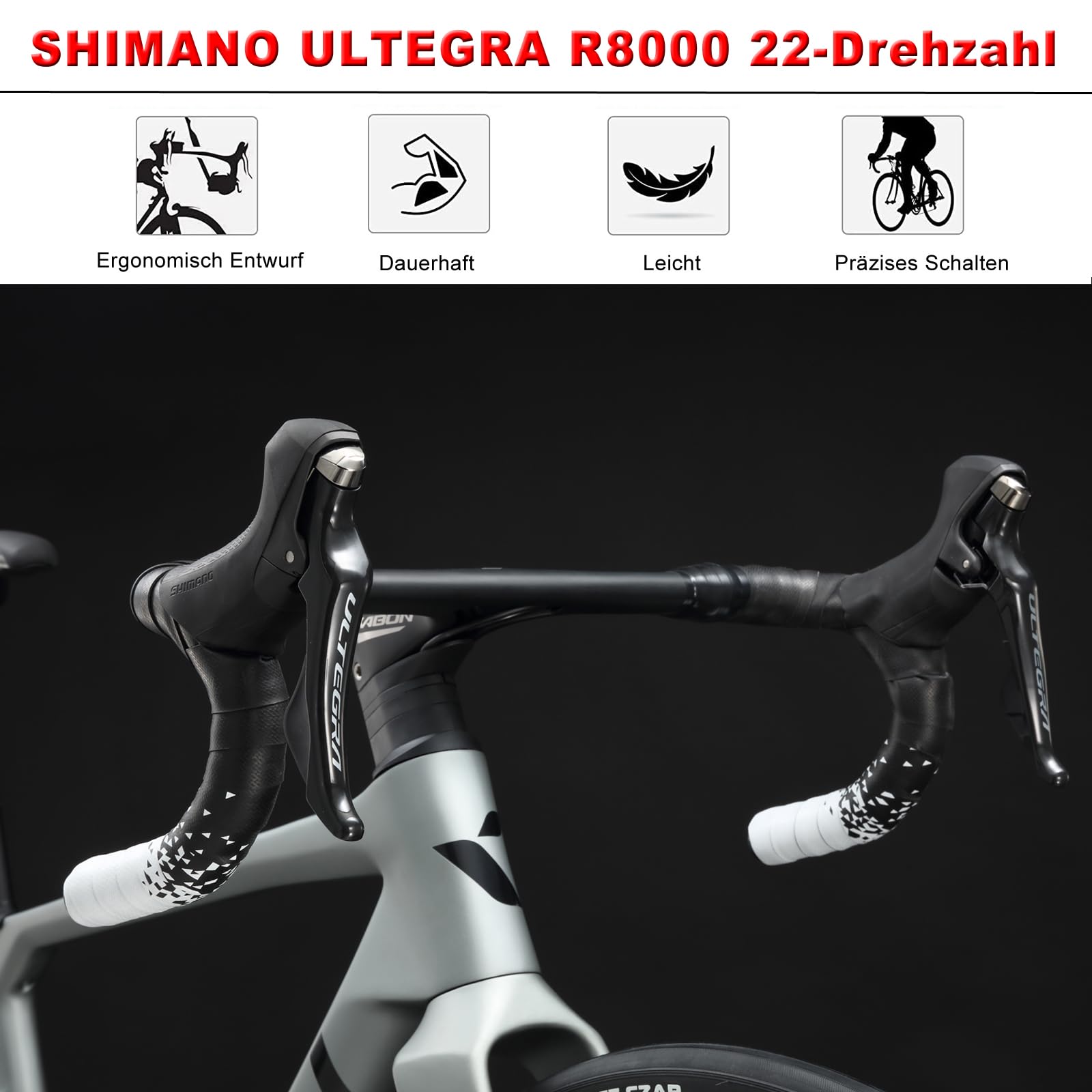 KABON Carbon Gravel Rennrad, T800 Carbon Fiber Rahmen mit Shimano Ultegra R8000 22 Gang Scheibenbremse 40C Gravel Reifen Rennrad für Unisex