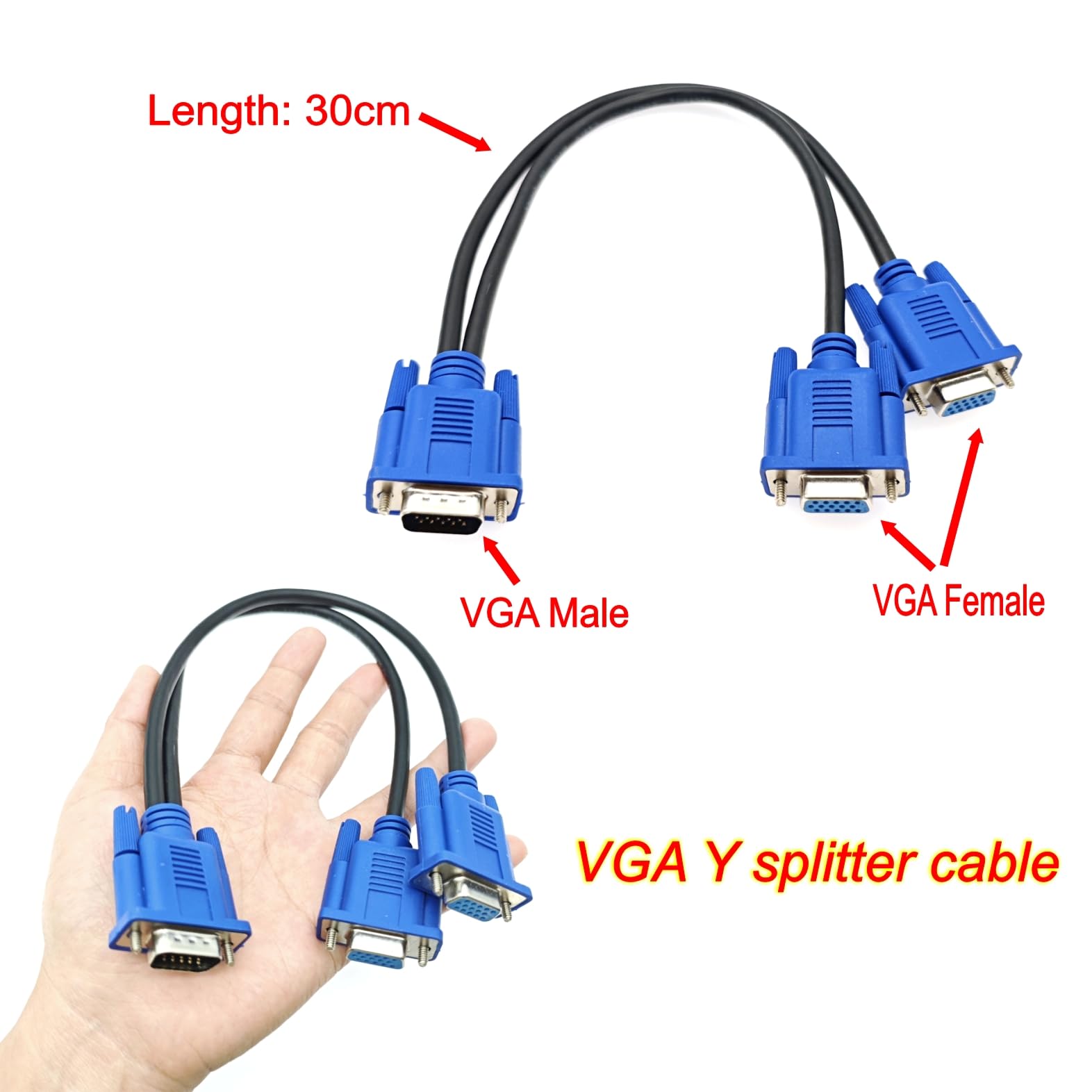 JZK 30 cm VGA Y splitter cavo, VGA Y da 1 maschio a 2 femmine cavo per laptop, PC, proiettore, monitor, laptop, TV box, HDTV