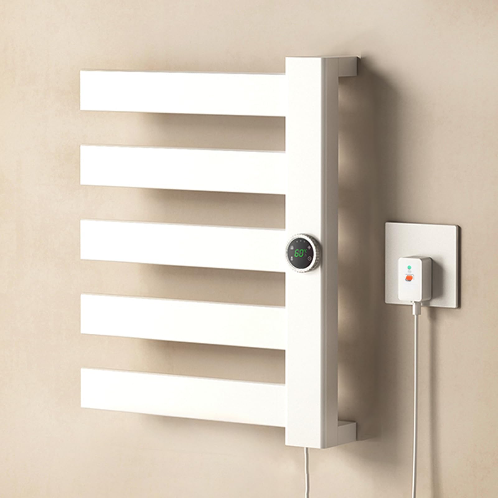TINS Scaldasalviette Elettrico Bagno, 230 W Termoarredo Elettrico Bagno con Generatore di ioni Negativo e Aria Calda e Fredda a 3 velocità, Termostato Intelligente Display Touch a LED- White R