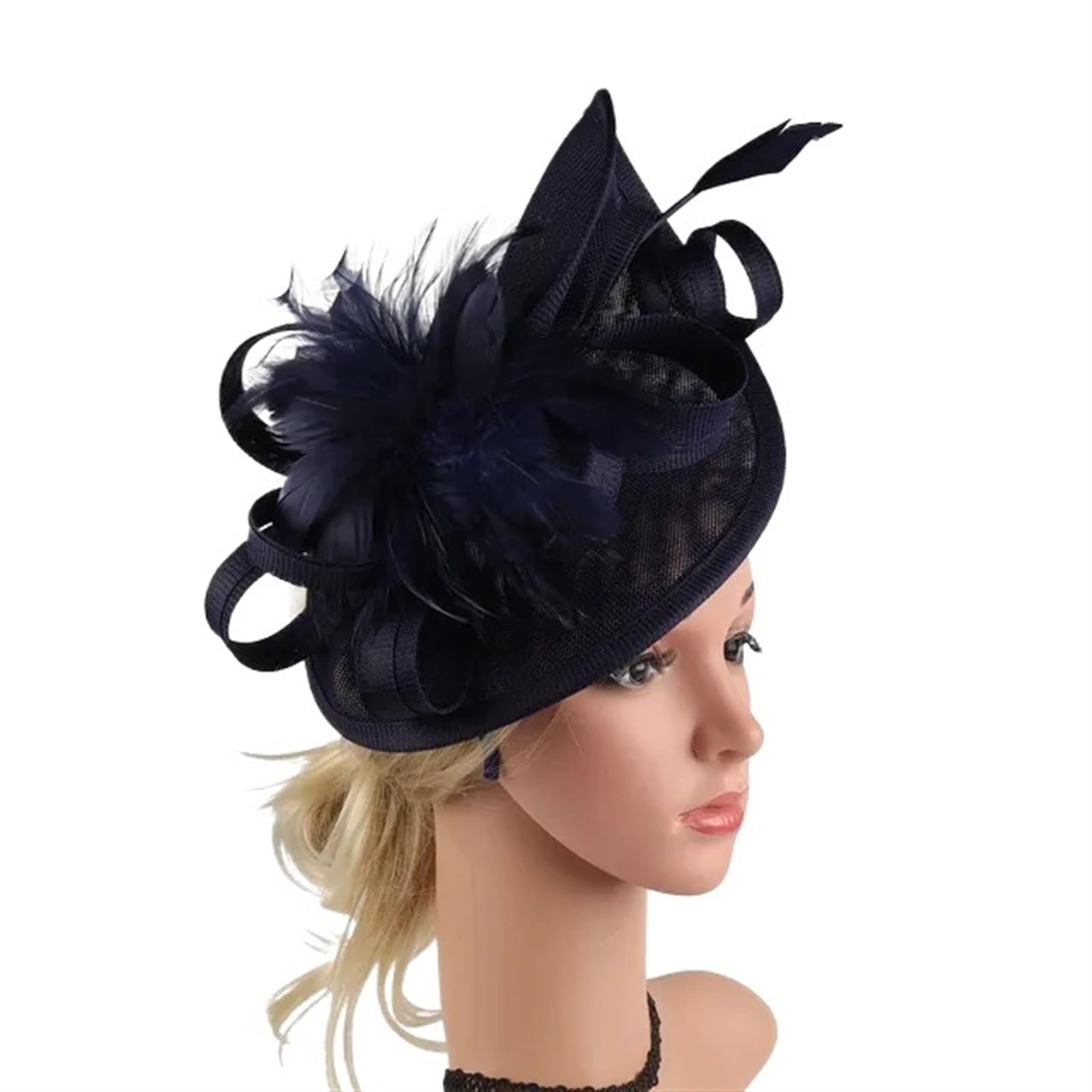 UALXPAO Wedding Hats Fascinator Hat Feather Flower Wedding Headwear for Tea Party,Weddings(Dark Blue)