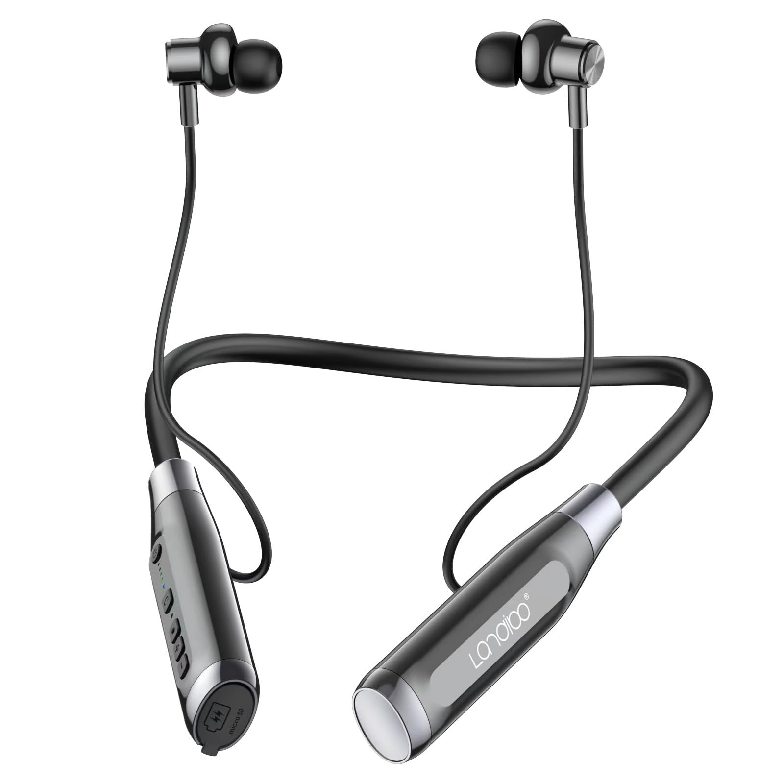 Wireless Bluetooth 5.0 Neck Earbuds with 100 Hours of Playback, IPX5 Waterproof Sports Earphones with Microphone, Magnetic, TF Card Slot, for Gym Running Exercises (A12)