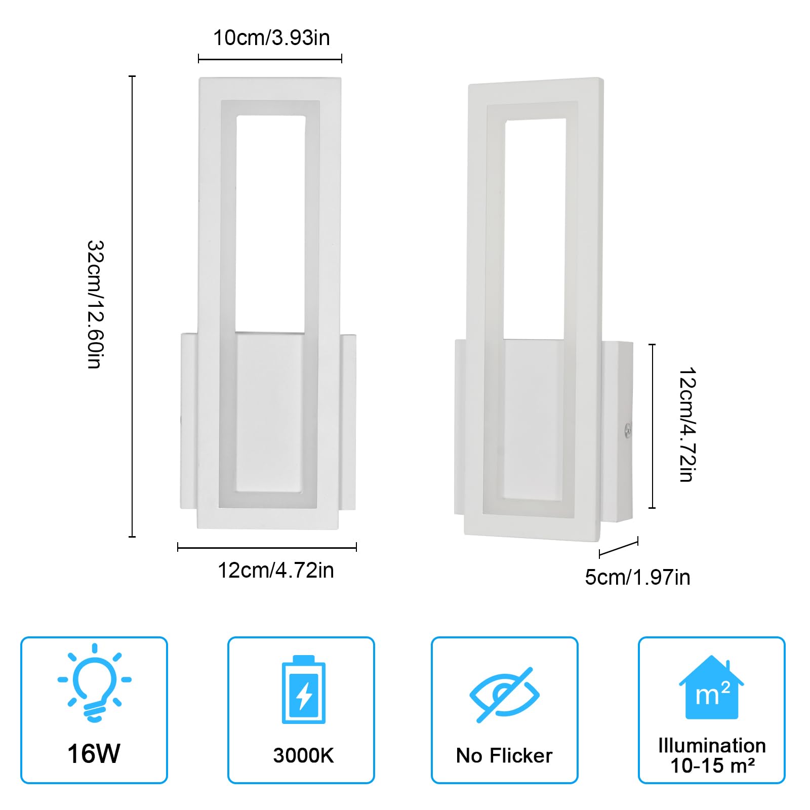 Osairous Lámpara de Pared LED Interior, 2 Piezas Apliques de Pared 16W 1800LM, Luz de LED Blanco Moderna en Acrílico Dormitorio Blanco Frio 6500K para Sala de Estar Pasillo Escalera 32CM
