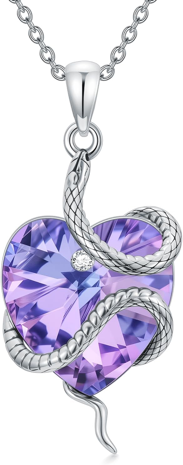 Snake Necklace for Women Sterling Silver Heart Shaped Crystal Snake Pendant Necklace Crystal Jewelry Gifts