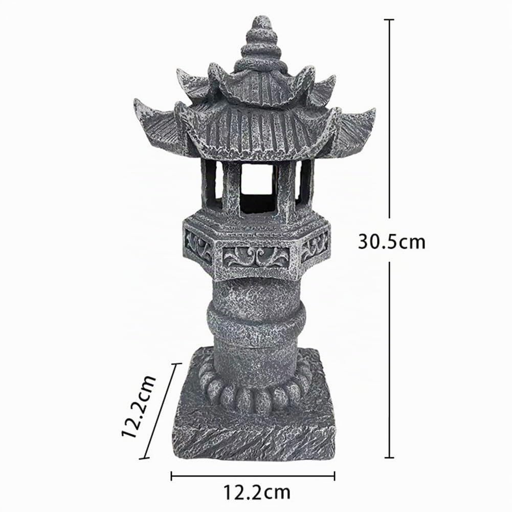 Lampe solaire de jardin Pagode Zen Spire Lanterne d'extérieur en résine imitation pierre IP44 12,2 x 30,5 cm
