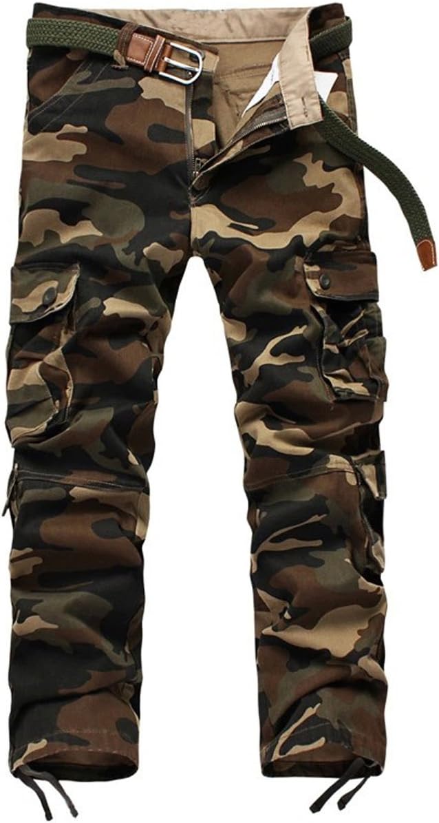 GUSER Men's Cotton Baggy Camo Cargo Army Style Pants Khaki 36