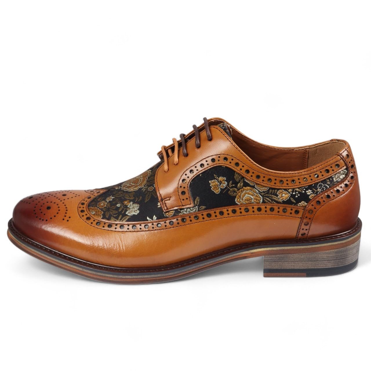 Men's Leather Floral Print Brogue Dress Shoes - Ross