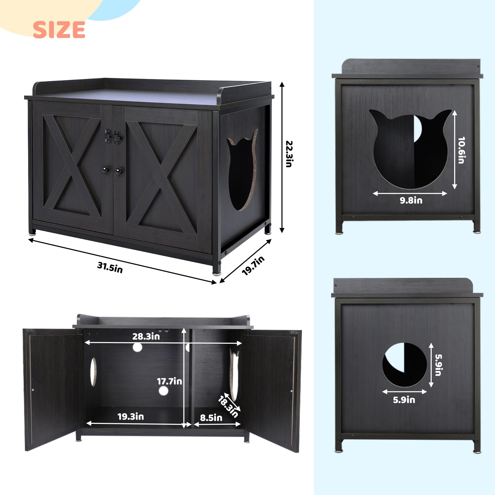 AZAMIA Cat Litter Box Furniture, Wooden Litterbox Hidden Enclosure